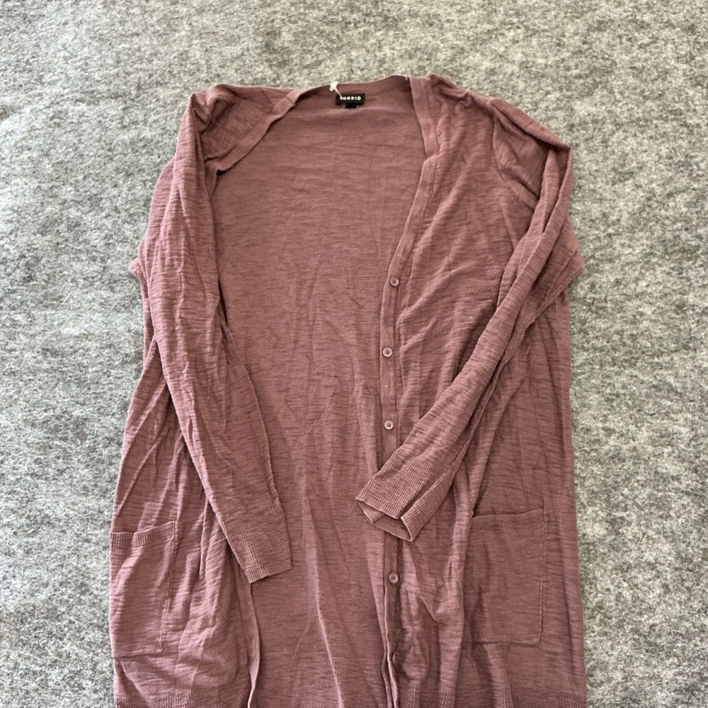 Torrid Longline Button Up Dusty Rose Cardigan Size 3